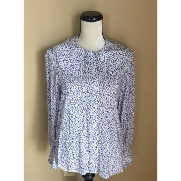 RIXO Misha purple microfloral ruffled statement collar blouse - Picture 4 of 6